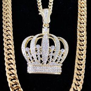 CROWN SET 18K GOLD DIAMONDS cz CHAIN MADE IN ITALY